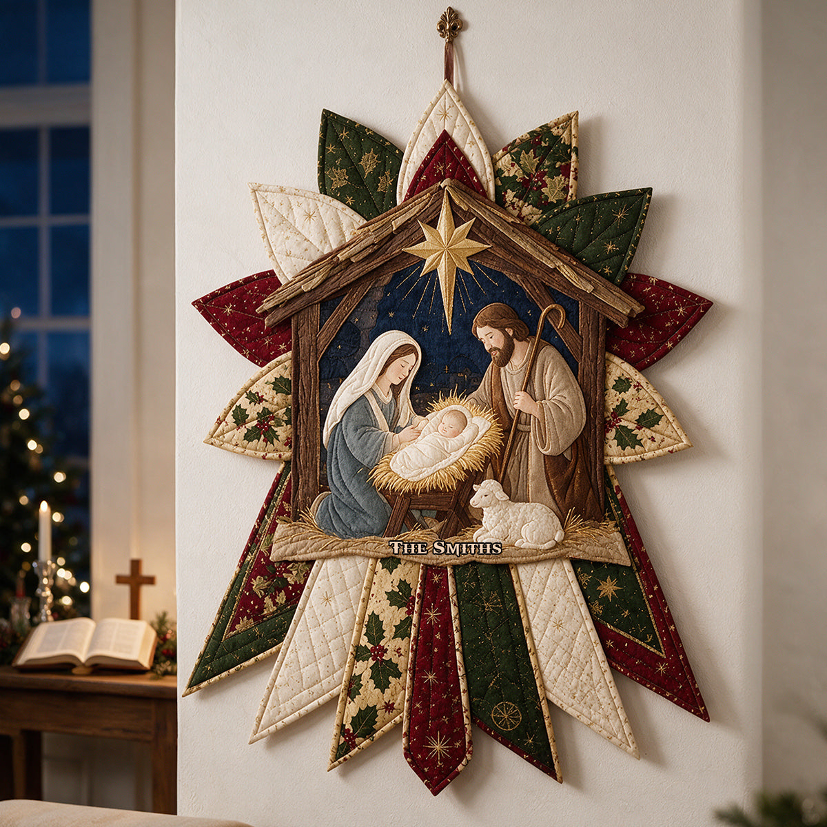 A Night of Sacred Wonder - Personalized Christian Quilted Door Hanger