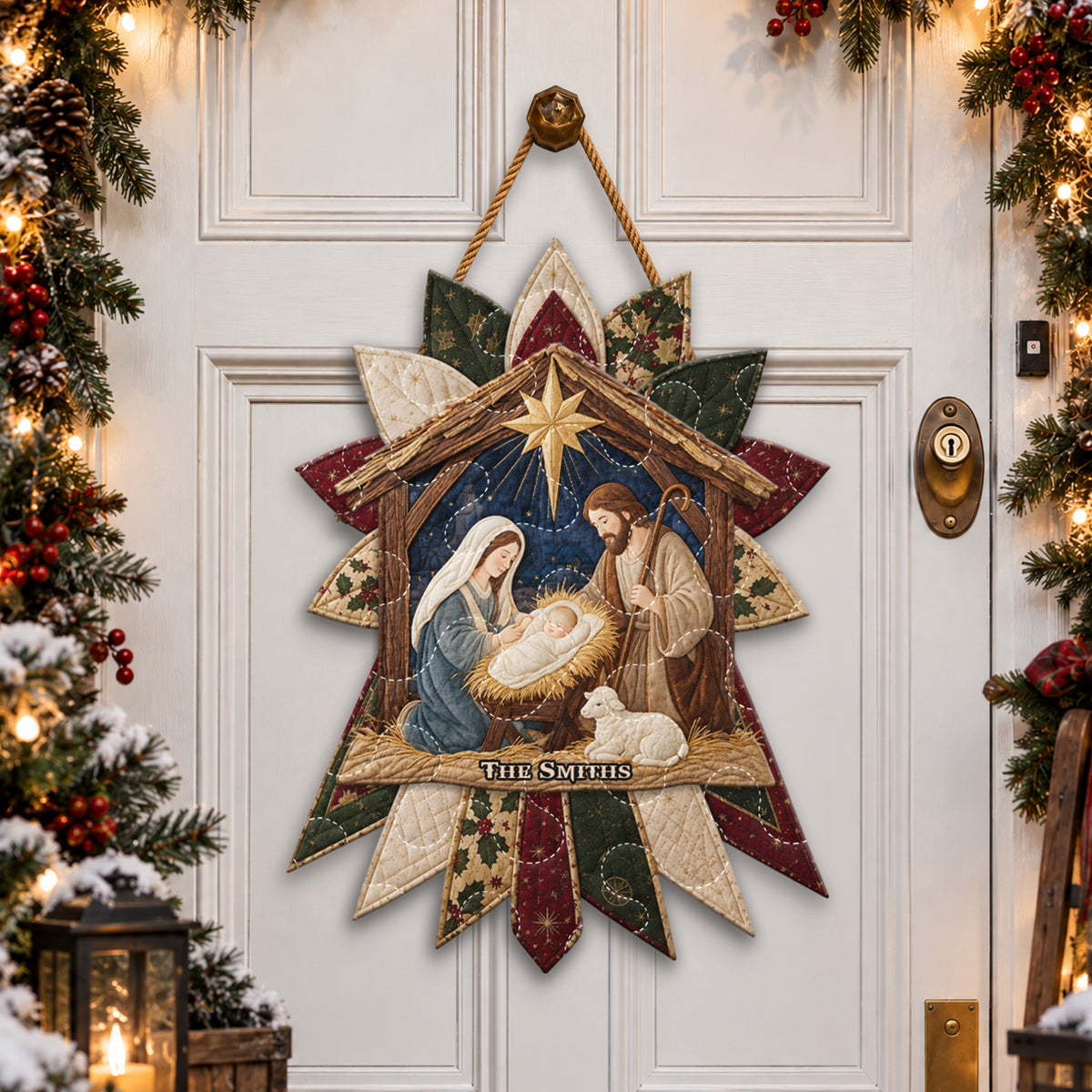 A Night of Sacred Wonder - Personalized Christian Quilted Door Hanger