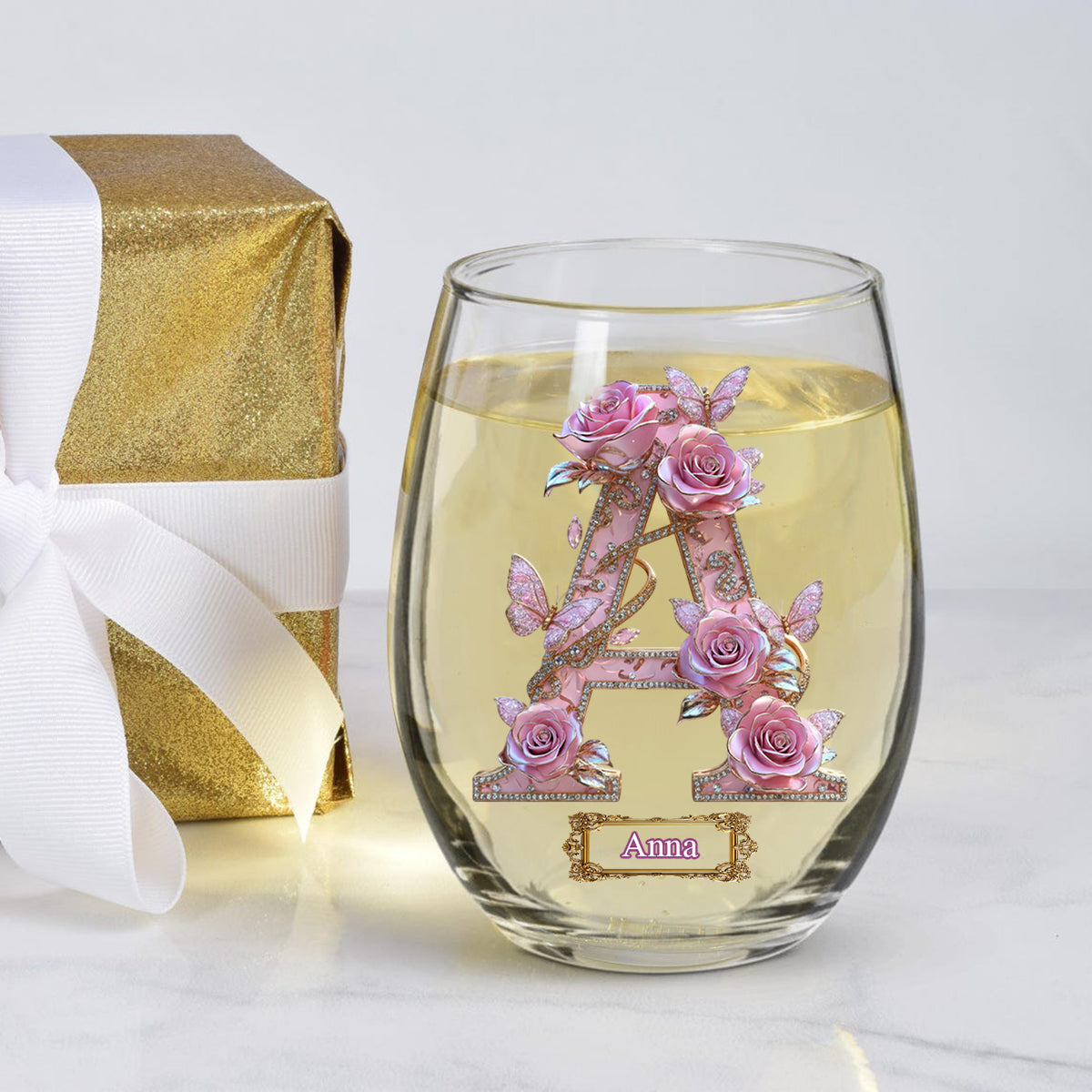 Wenn Freunde Blumen wären, würde ich dich pflücken – Personalisiertes Weinglas mit der Aufschrift „Beste Freundin“.