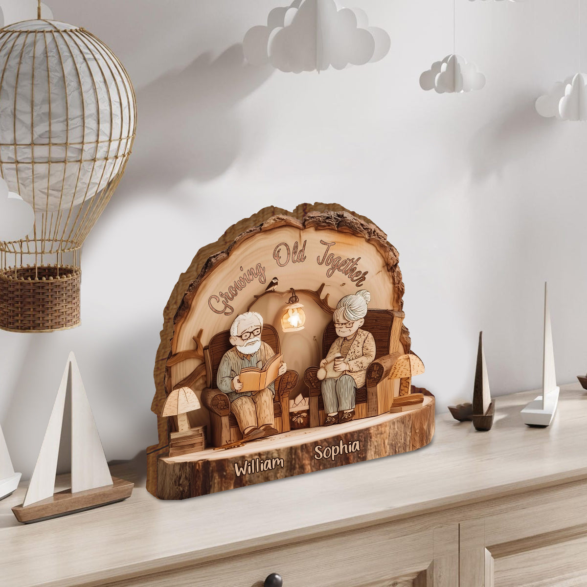 Growing Old Together - Personalized Couple Custom Shaped Wood Plaque