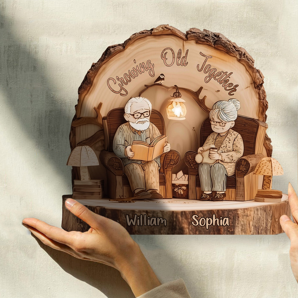 Growing Old Together - Personalized Couple Custom Shaped Wood Plaque