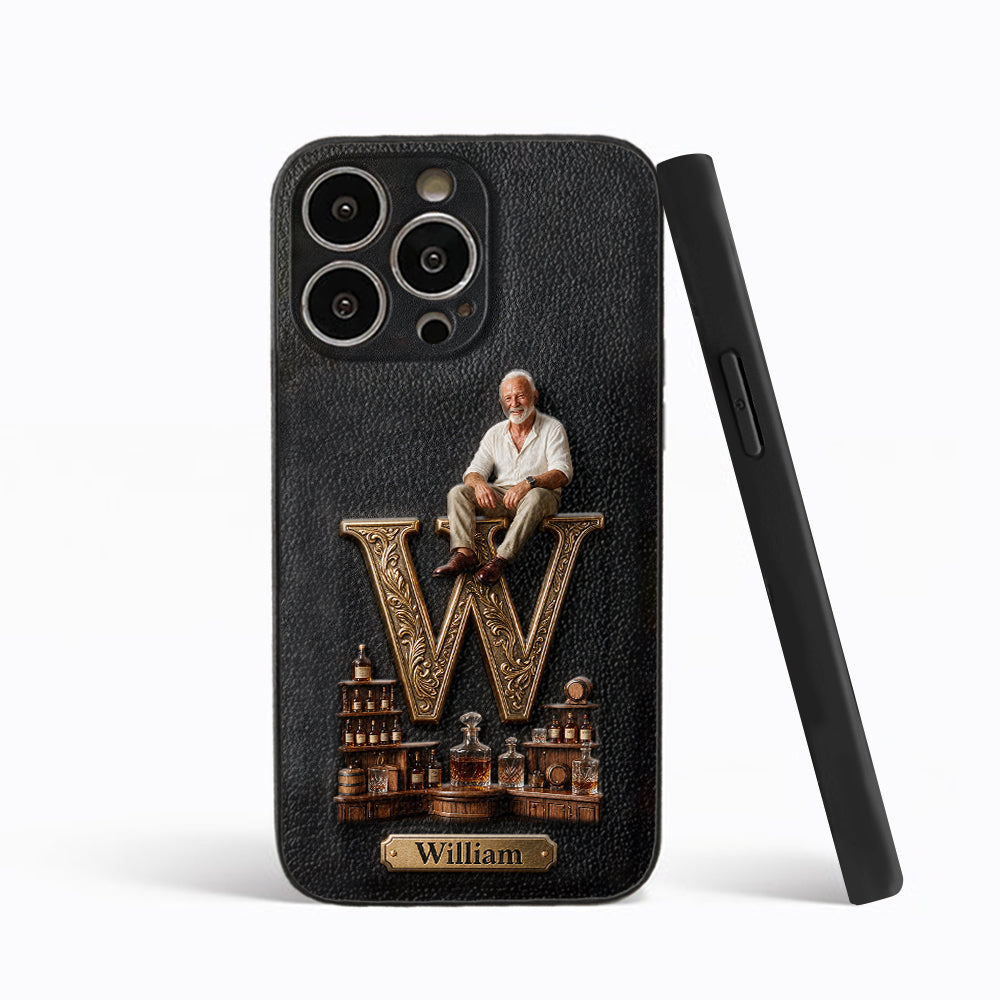 Alphabet Initial For Whiskey, Bourbon... Lovers - Personalized Whisky 3D Embossed Leather Phone Case