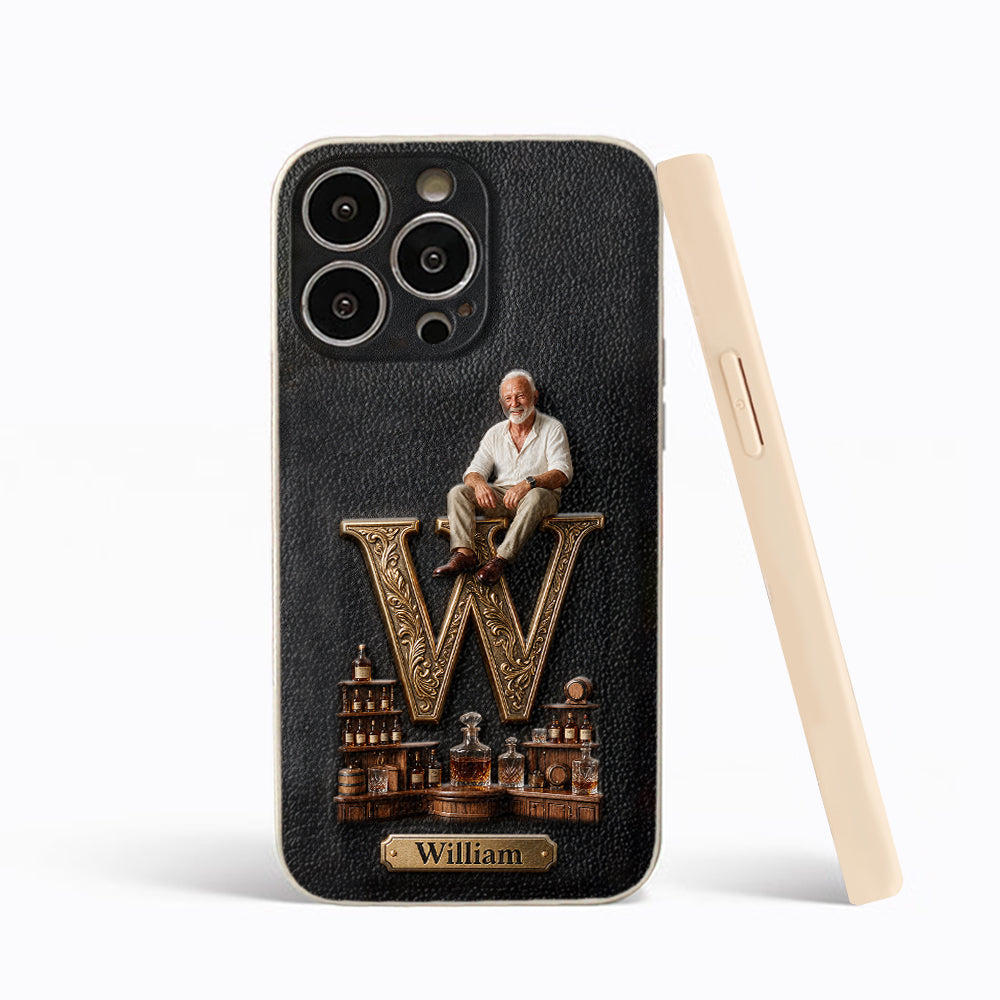 Alphabet Initial For Whiskey, Bourbon... Lovers - Personalized Whisky 3D Embossed Leather Phone Case