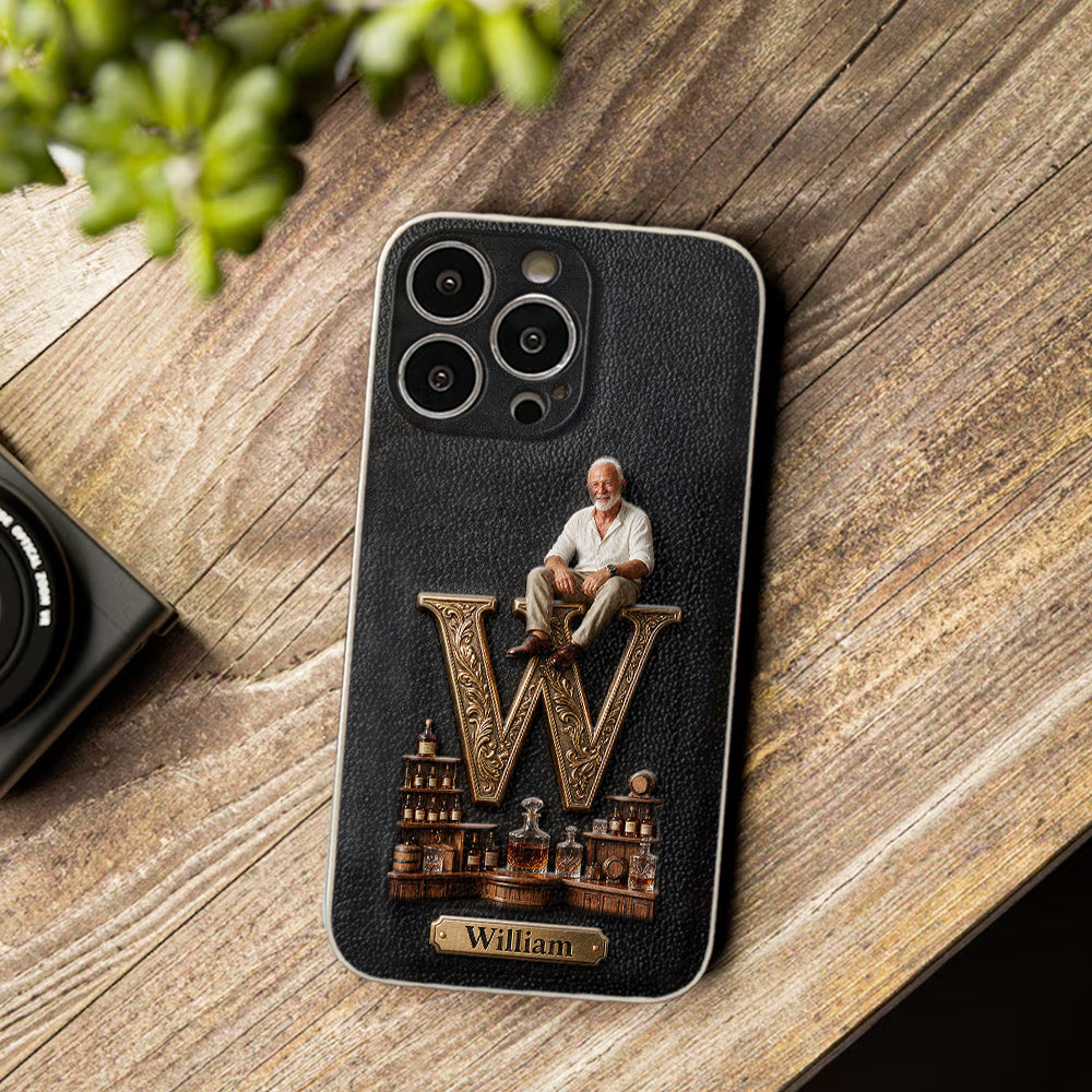 Alphabet Initial For Whiskey, Bourbon... Lovers - Personalized Whisky 3D Embossed Leather Phone Case