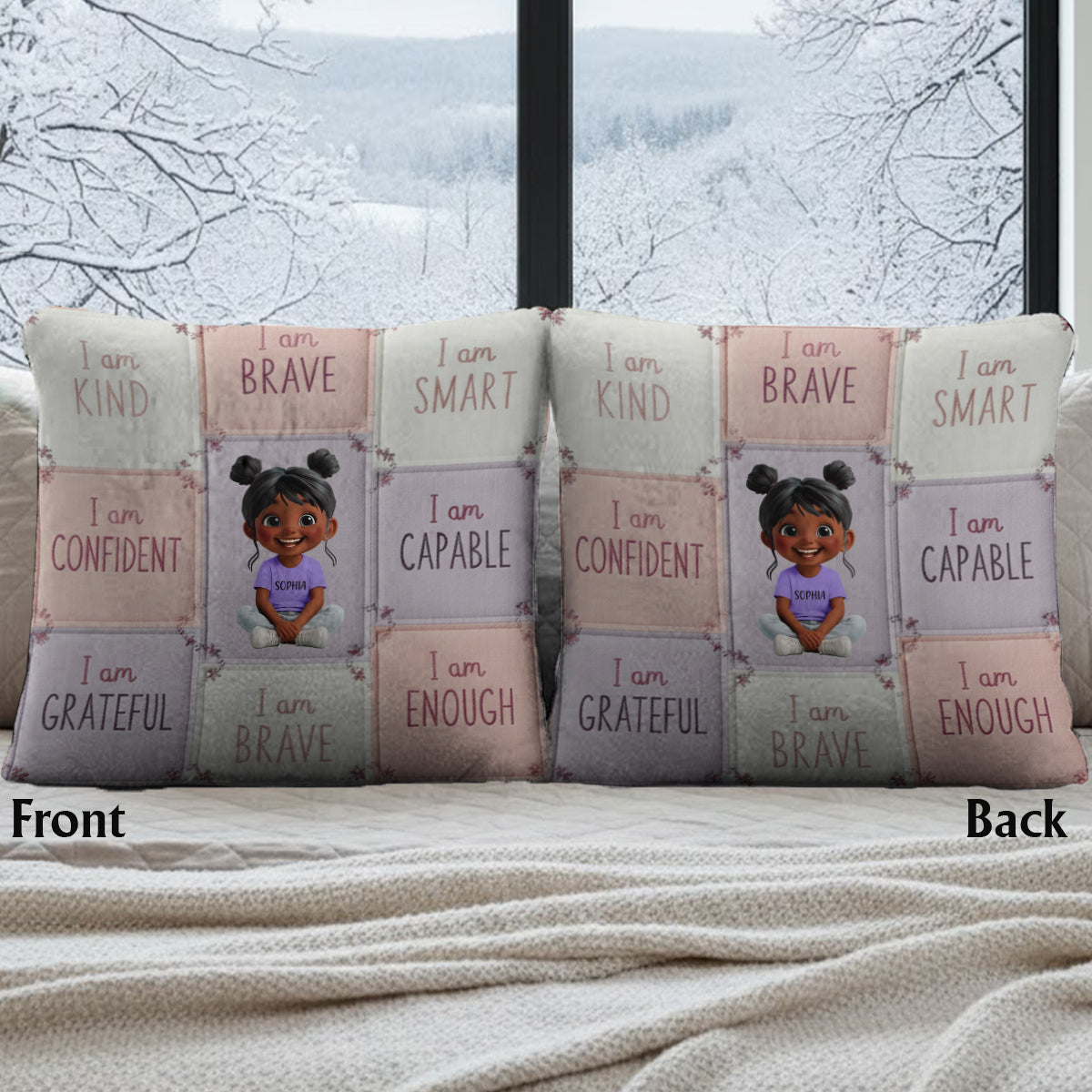 Je suis gentil(le) - Cadeau d'affirmation pour enfant - Coussin carré personnalisé en fausse fourrure pour enfant