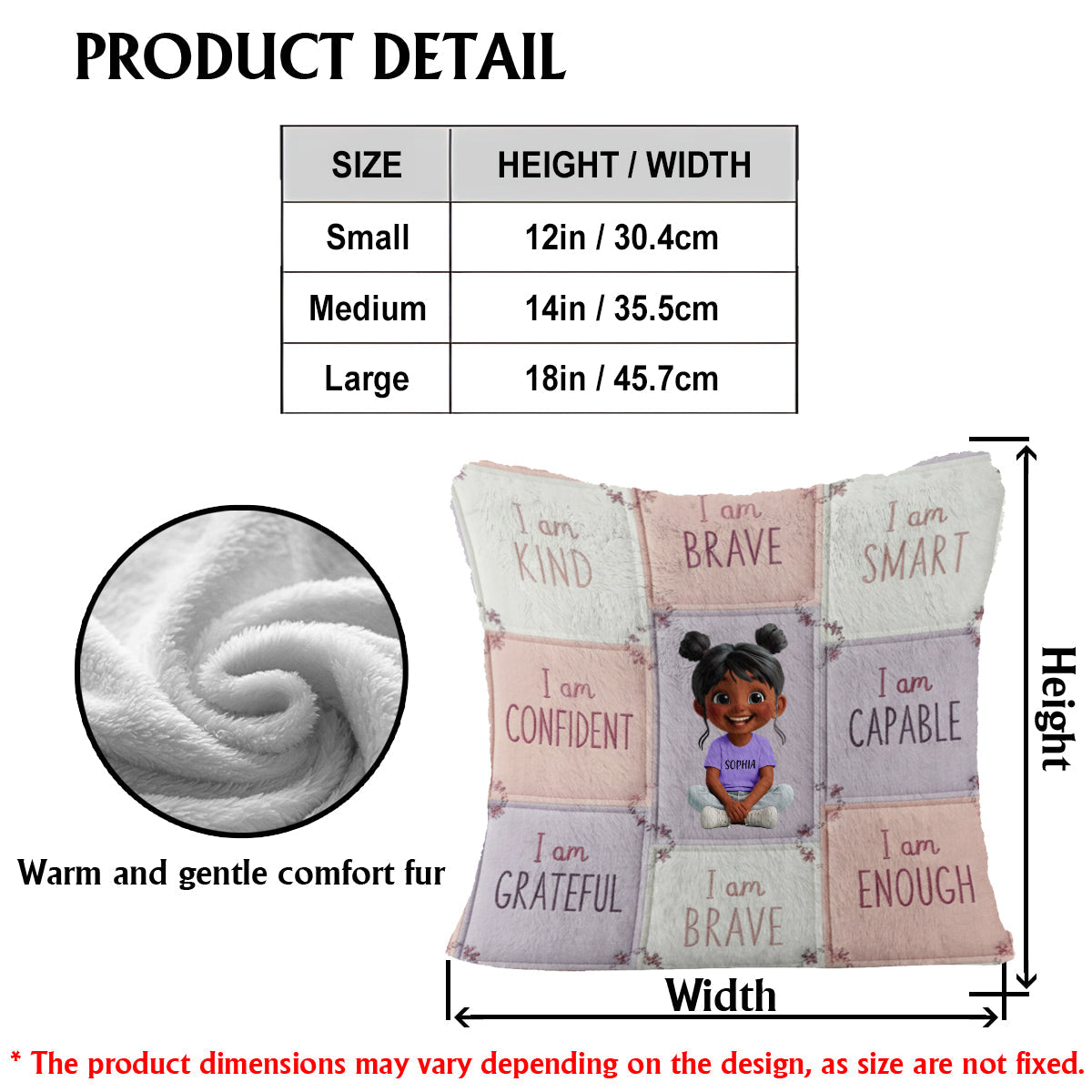 Je suis gentil(le) - Cadeau d'affirmation pour enfant - Coussin carré personnalisé en fausse fourrure pour enfant