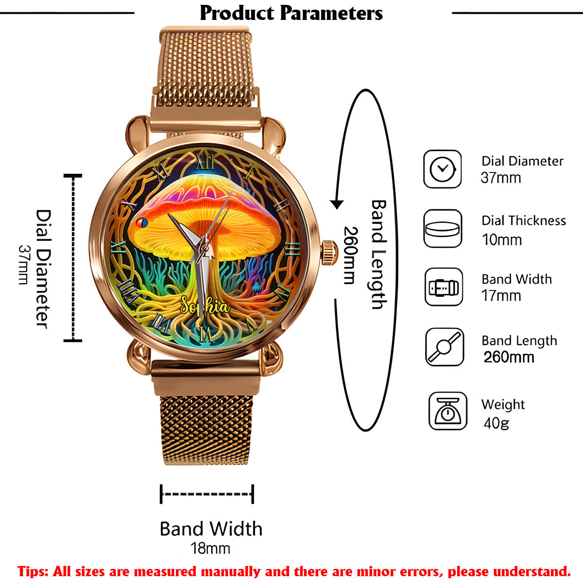 Restez groovy - Montre-bracelet hippie personnalisée pour femme 