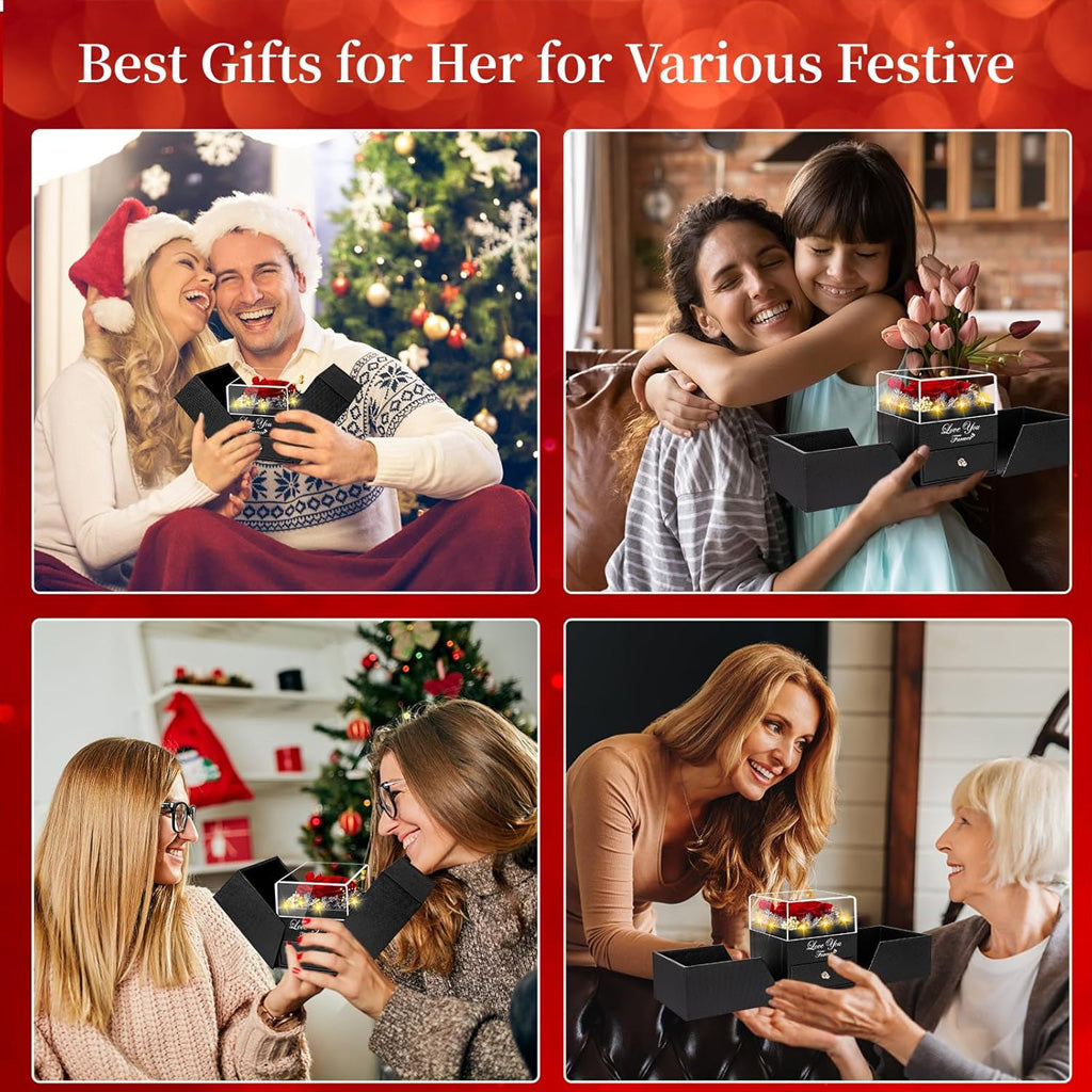 Preserved Red Real Rose with Heart I Love You Necklace