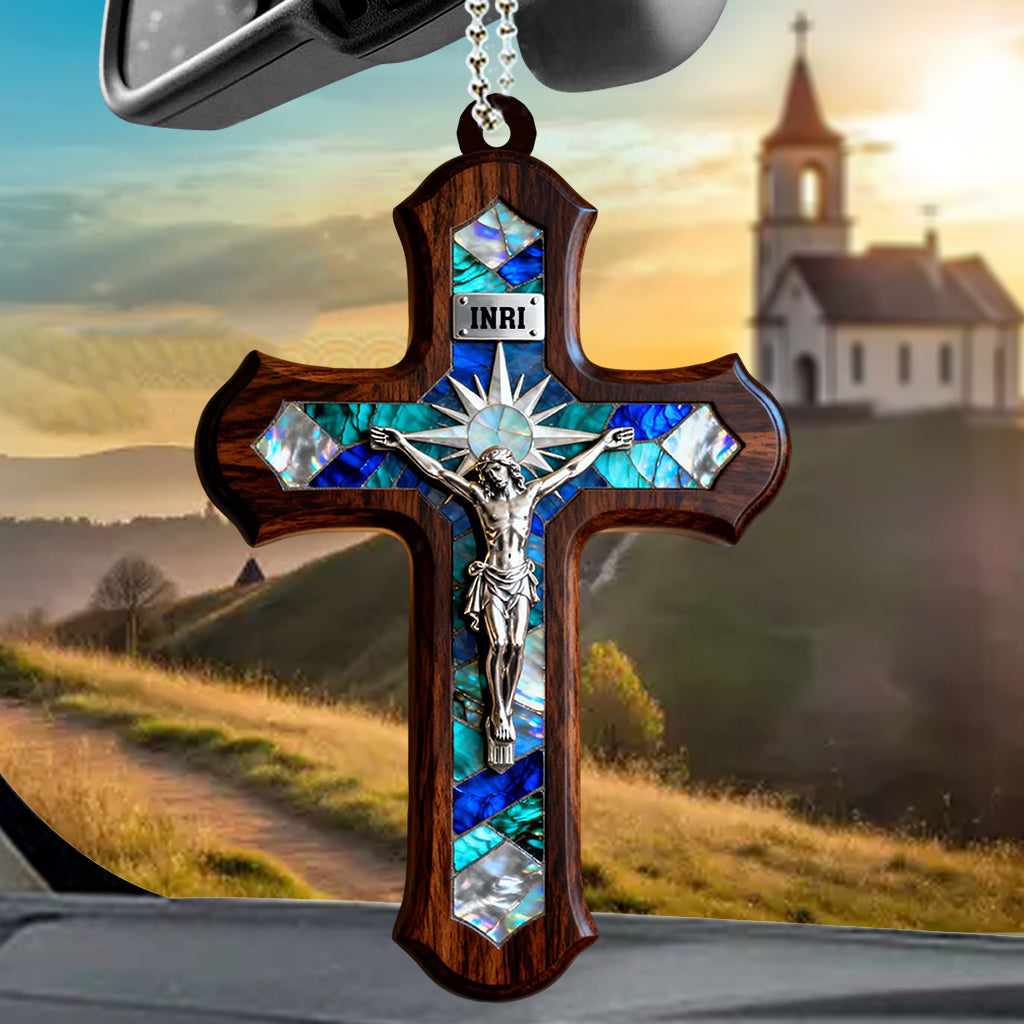 Mon Jésus bénit nos chemins - Ornement de voiture chrétien personnalisé