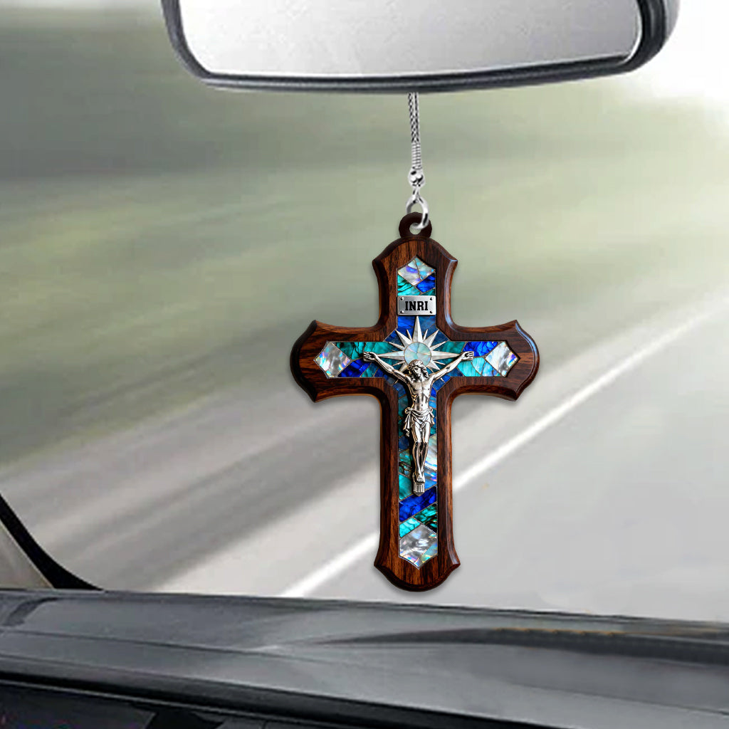 Mon Jésus bénit nos chemins - Ornement de voiture chrétien personnalisé