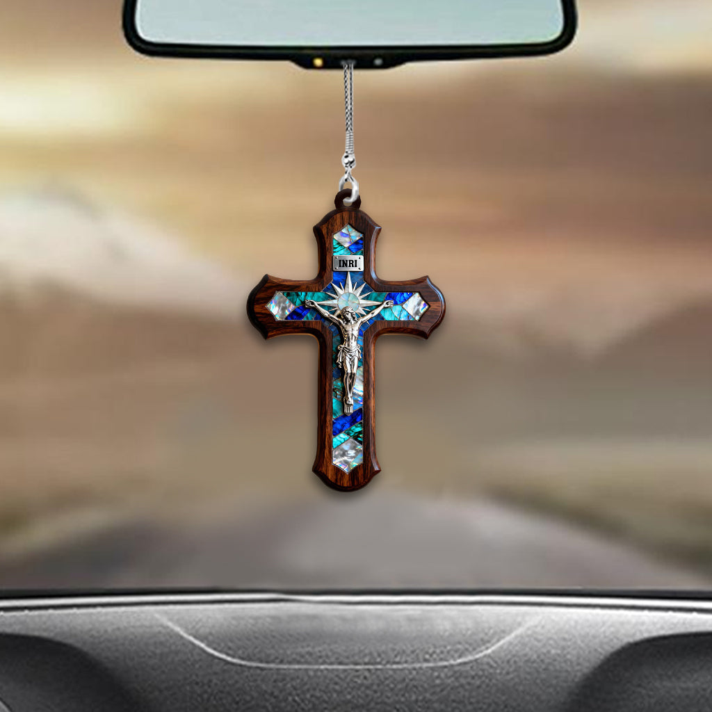 Mon Jésus bénit nos chemins - Ornement de voiture chrétien personnalisé