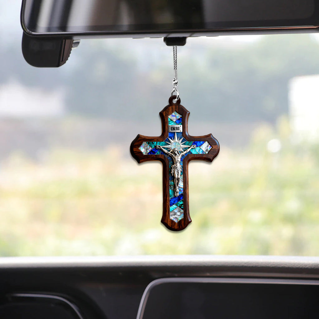 Mon Jésus bénit nos chemins - Ornement de voiture chrétien personnalisé
