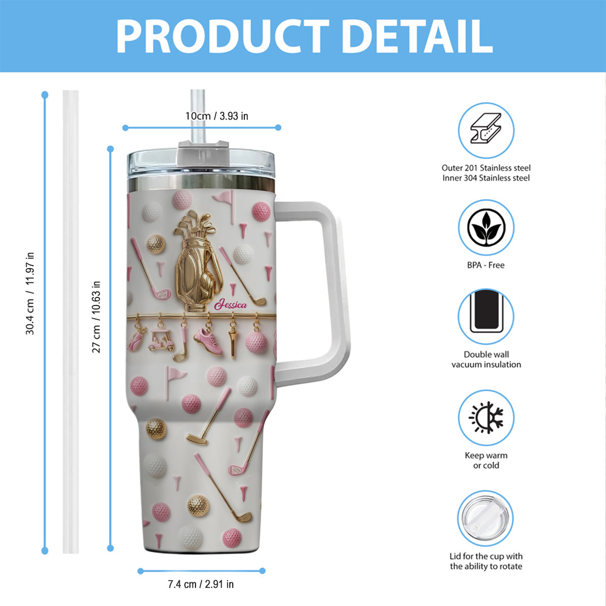 Lebe Golf – Personalisierter Golfbecher mit Henkel