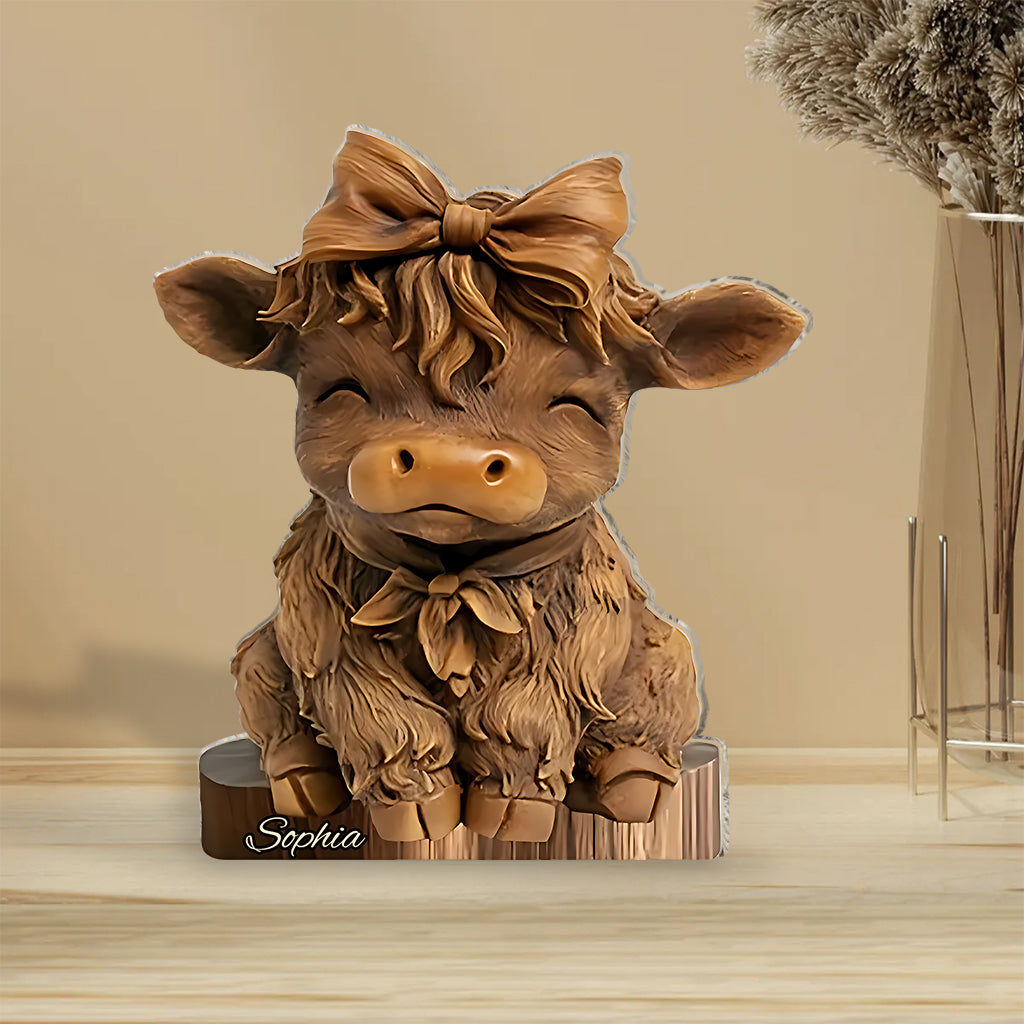 Vache des Highlands mignonne - Plaque acrylique personnalisée en forme de vache des Highlands