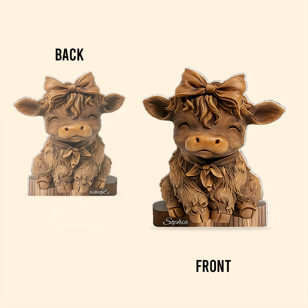 Vache des Highlands mignonne - Plaque acrylique personnalisée en forme de vache des Highlands