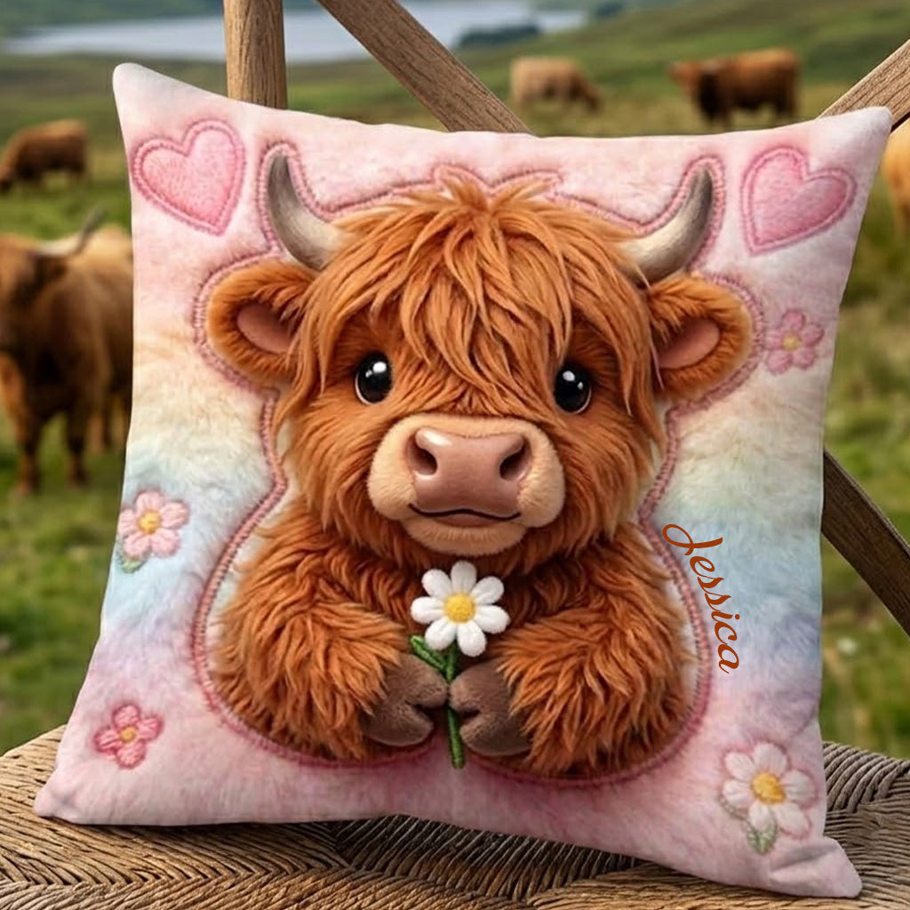 Love Highland Cows - Personalized Highland Cow Premium Faux Fur Pillow