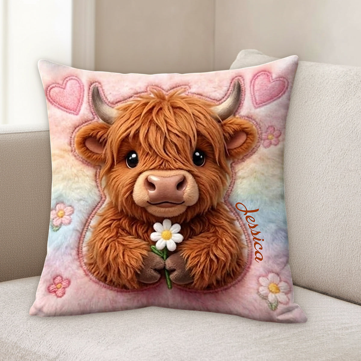 Love Highland Cows - Personalized Highland Cow Premium Faux Fur Pillow