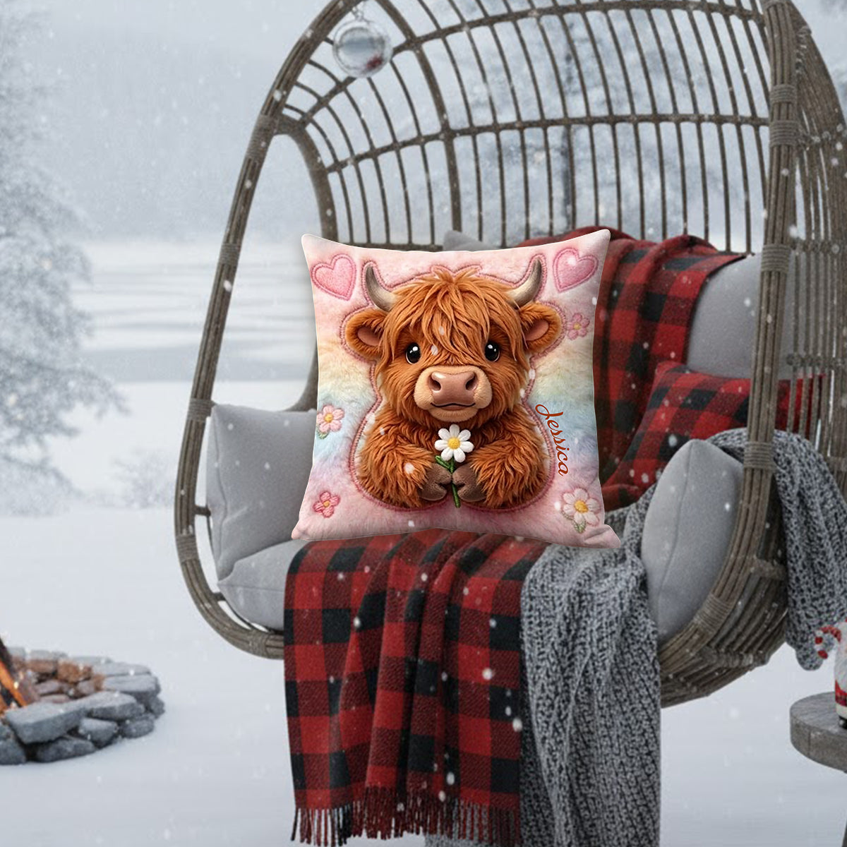 Love Highland Cows - Personalized Highland Cow Premium Faux Fur Pillow