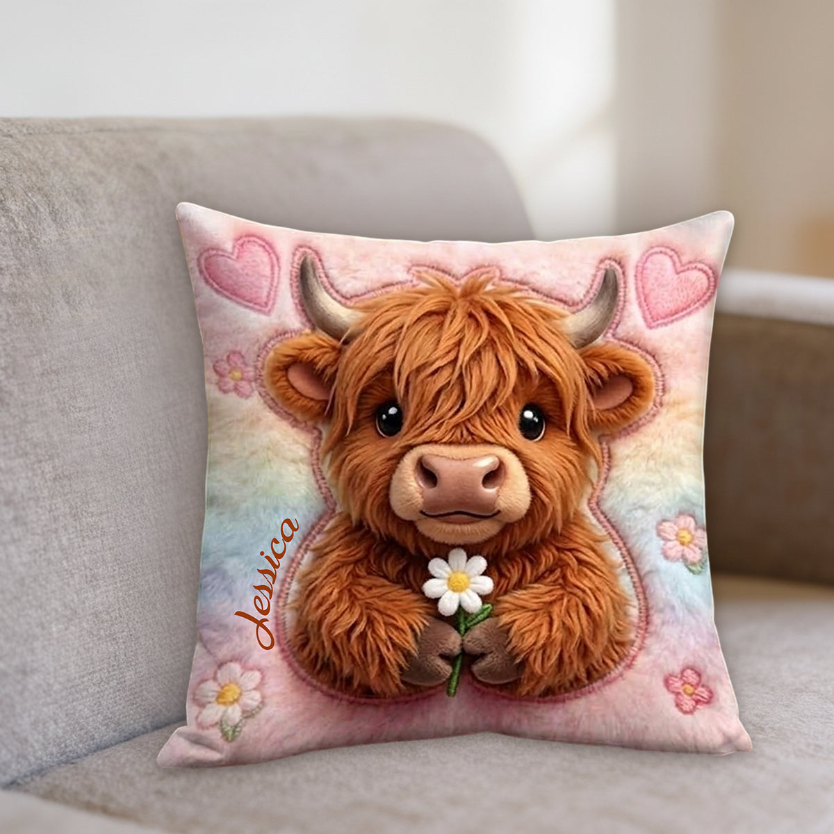 Love Highland Cows - Personalized Highland Cow Premium Faux Fur Pillow
