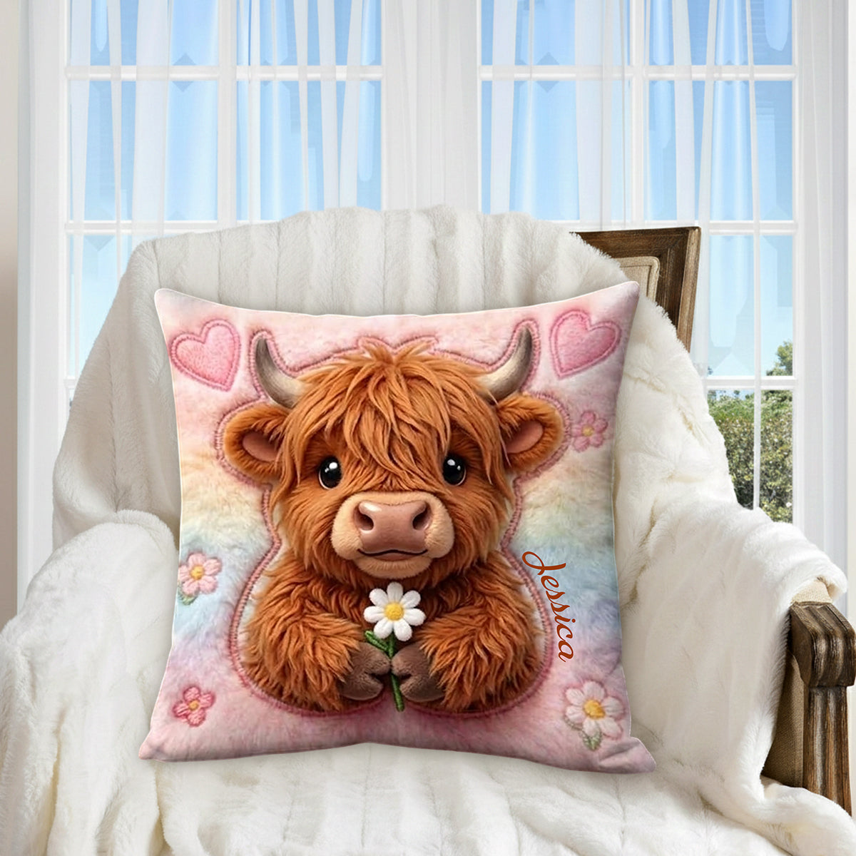 Love Highland Cows - Personalized Highland Cow Premium Faux Fur Pillow
