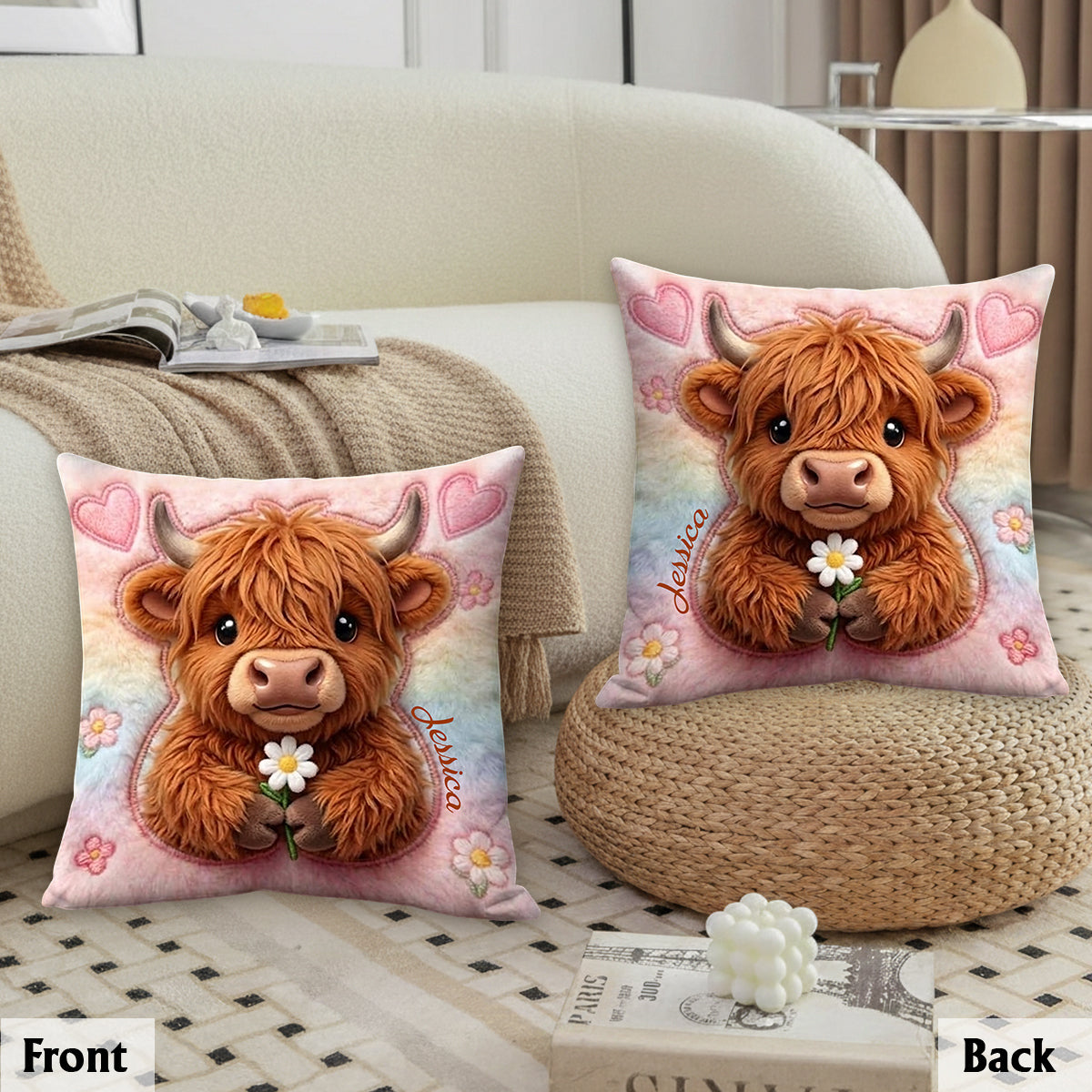 Love Highland Cows - Personalized Highland Cow Premium Faux Fur Pillow