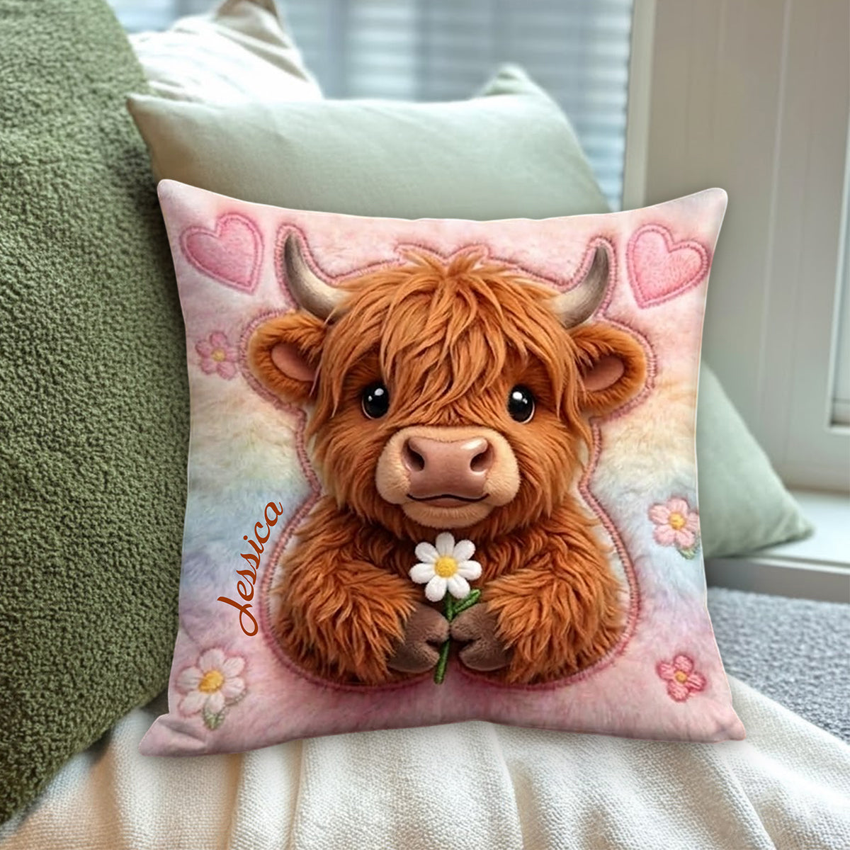 Love Highland Cows - Personalized Highland Cow Premium Faux Fur Pillow