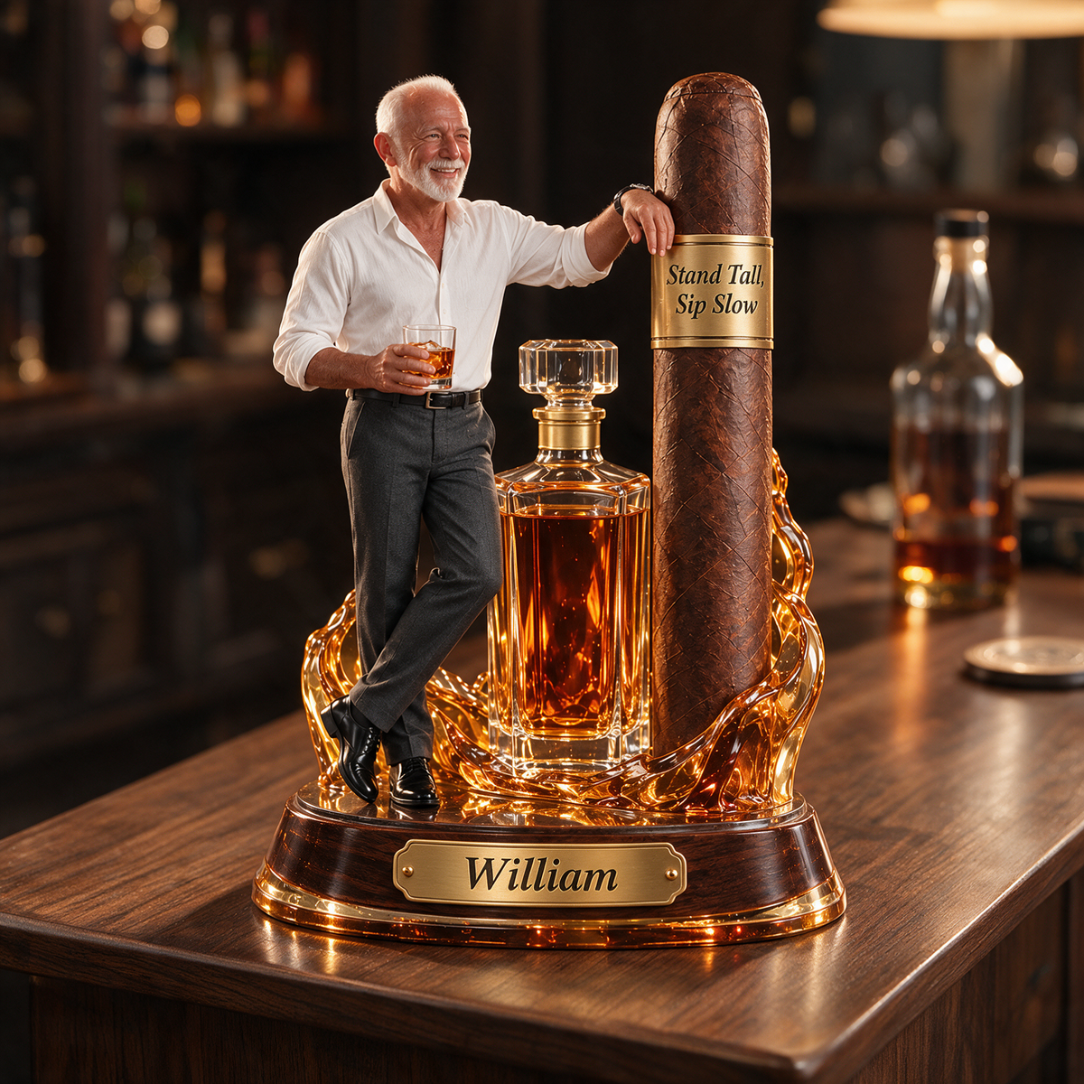 Personalized Whiskey Acrylic Plaque - Custom Photo Standing Cigar Sculpture