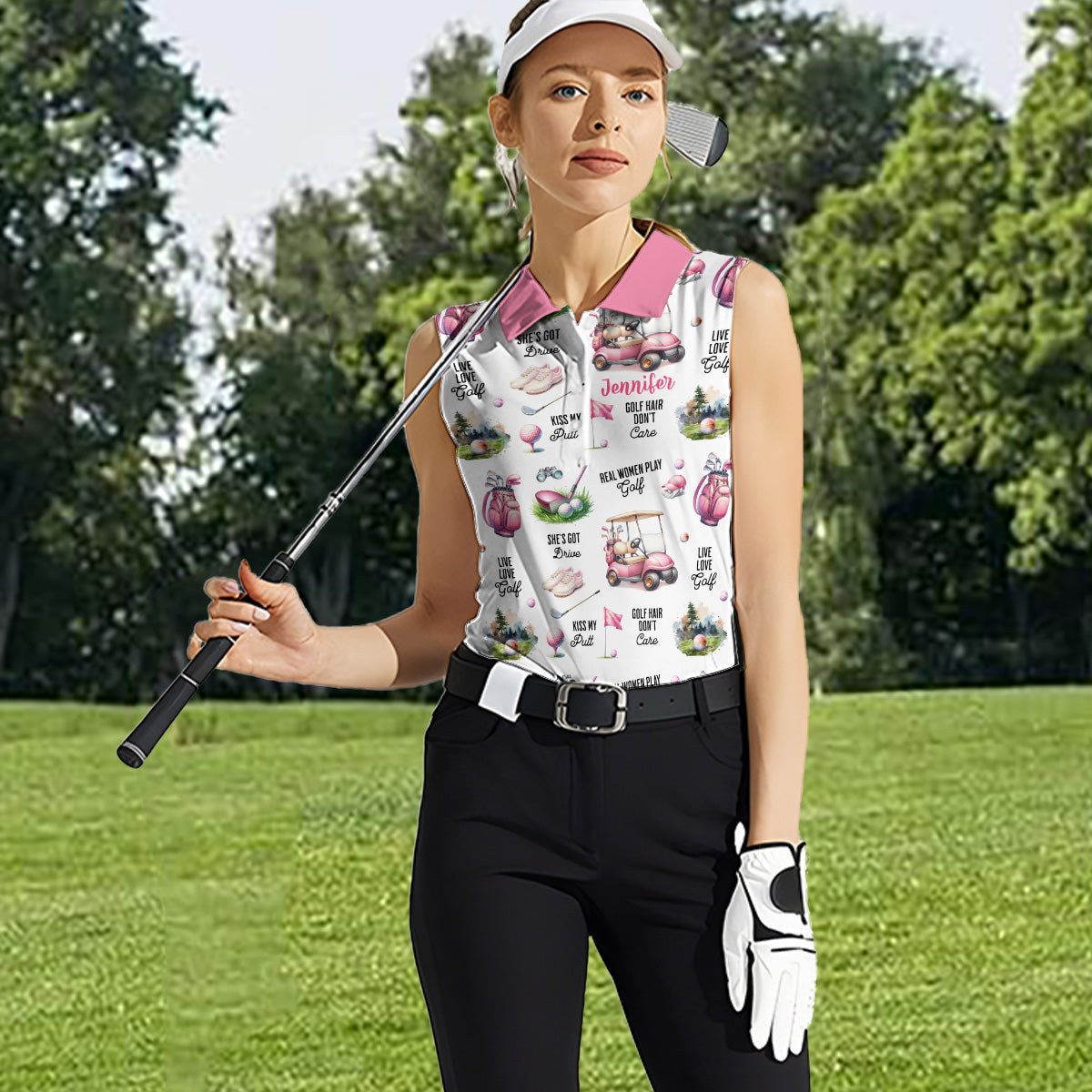 Les vraies femmes jouent au golf - Polo de golf sans manches personnalisé