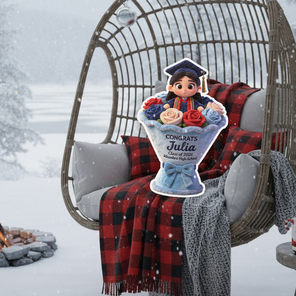 Graduation Flower - Personalized Graduation Faux Fur Shaped Pillow