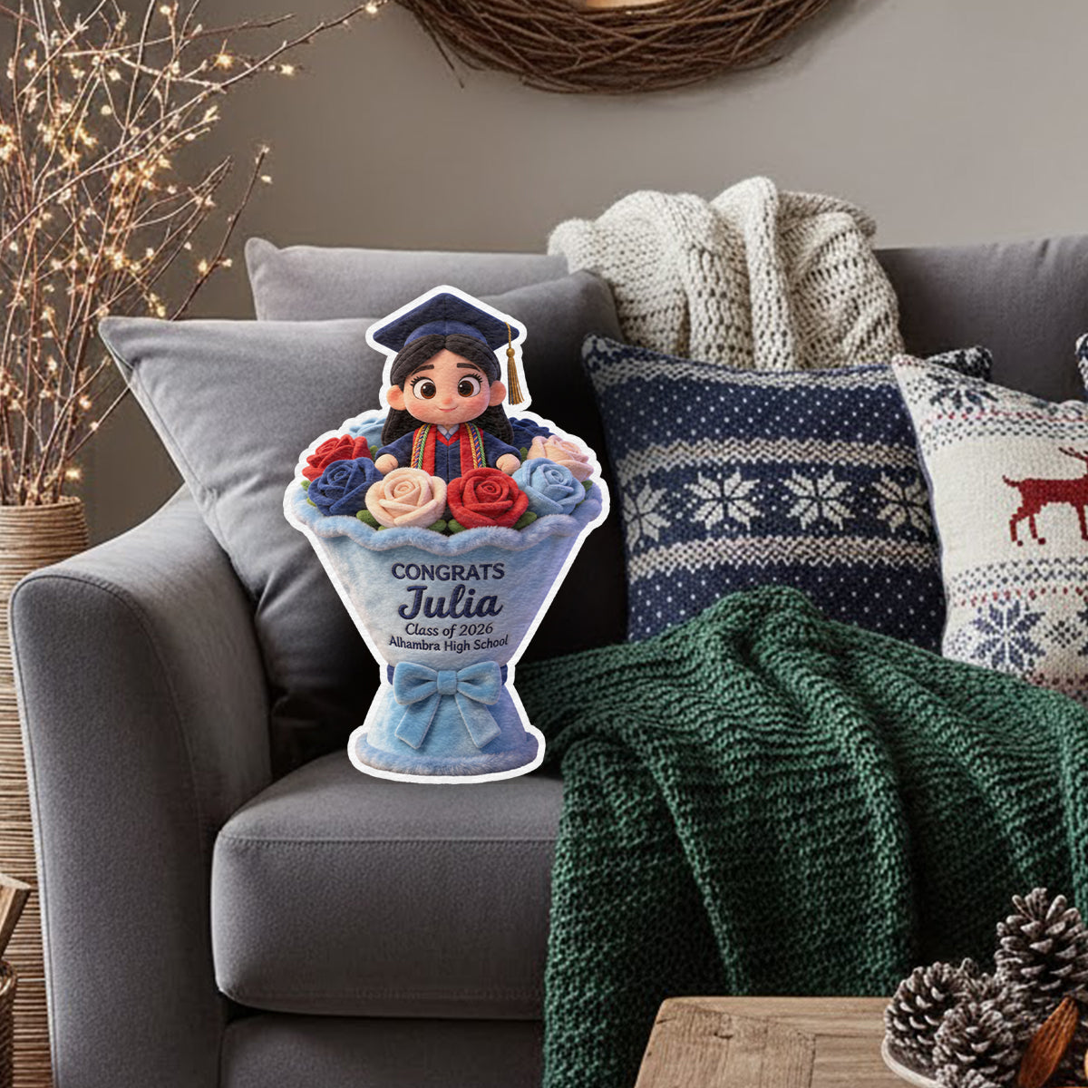 Graduation Flower - Personalized Graduation Faux Fur Shaped Pillow