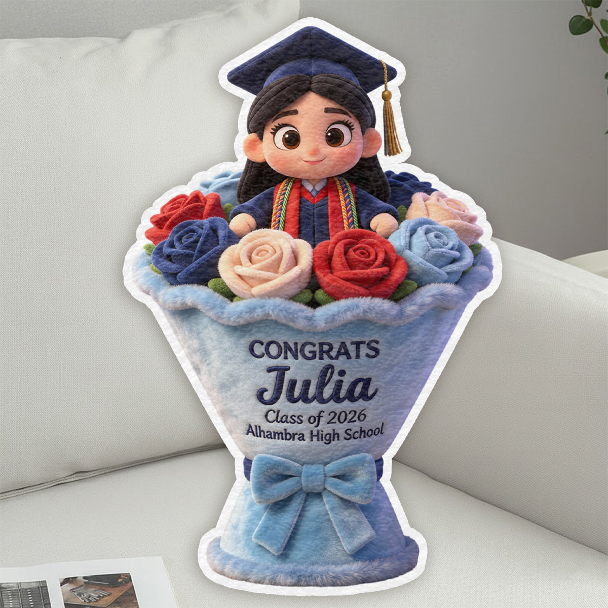 Graduation Flower - Personalized Graduation Faux Fur Shaped Pillow