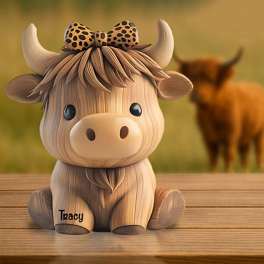 Vache des Highlands mignonne - Plaque acrylique personnalisée en forme de vache des Highlands