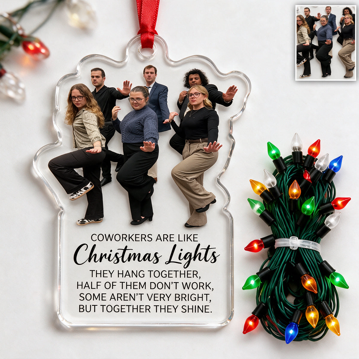 Lustiges Kollegen Ornament mit echtem Weihnachtslichter - Personalisiertes Miniaturlicht Ornament