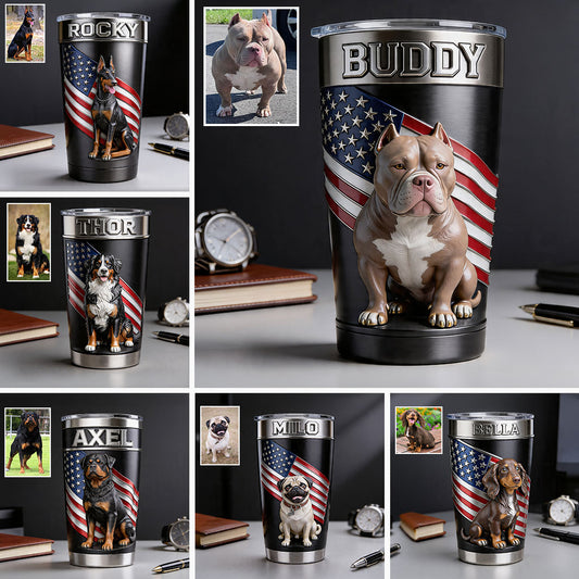 Personalisierter Hundetumbler mit amerikanischem Flaggenmuster