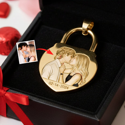 Collier pendentif en métal personnalisé en forme de couple avec cadenas d'amour