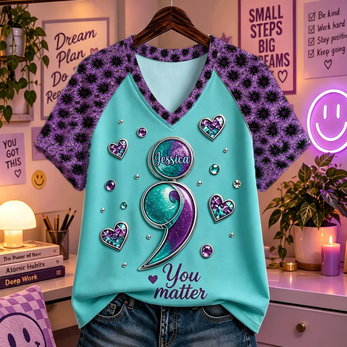 You Matter - Personalized Suicide Prevention Fully Printed V-Neck T-Shirt