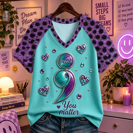 You Matter - Personalized Suicide Prevention Fully Printed V-Neck T-Shirt