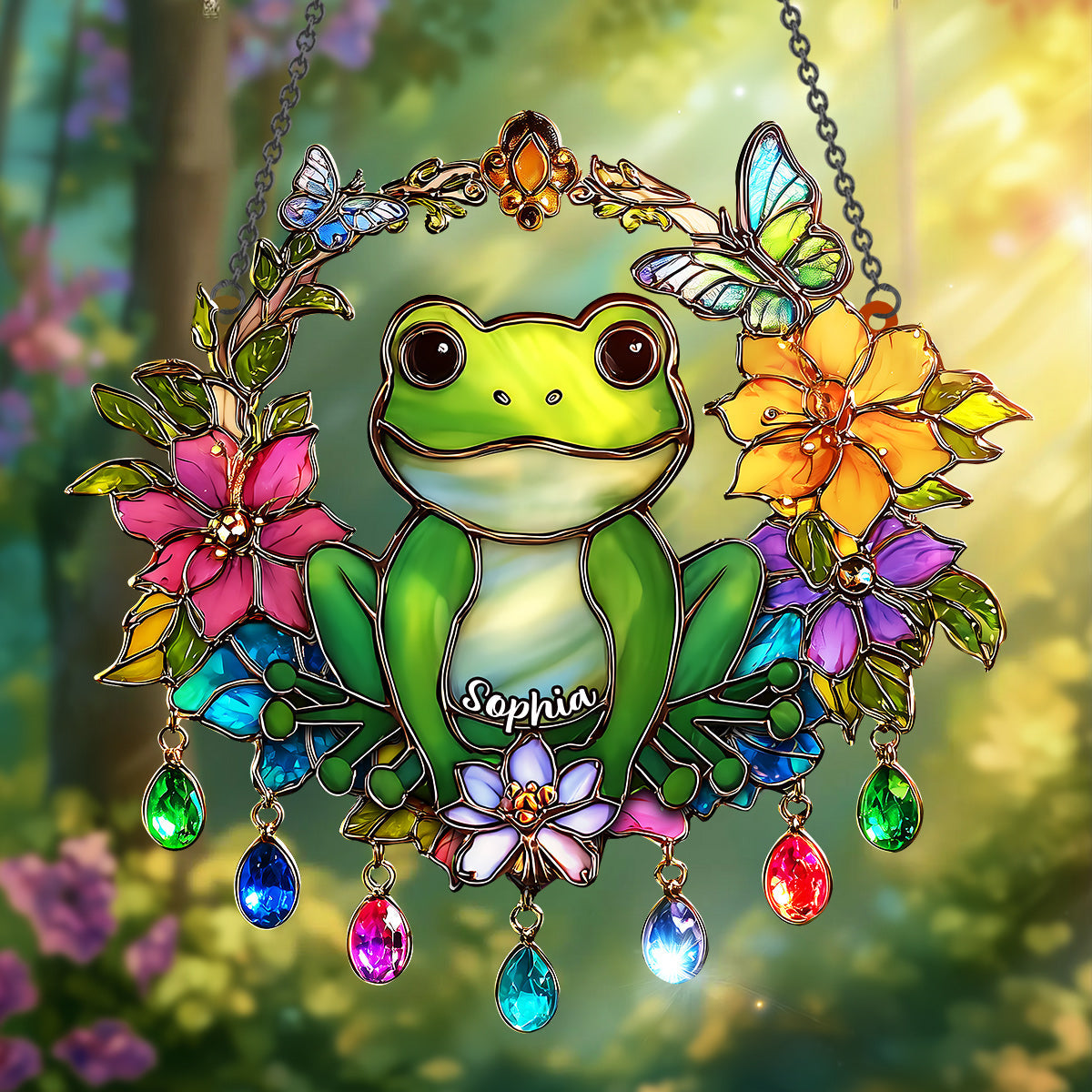 Grenouille amoureuse - Décoration attrape-soleil personnalisée en forme de grenouille à suspendre à la fenêtre 