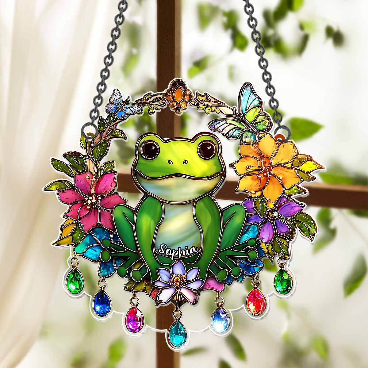 Grenouille amoureuse - Décoration attrape-soleil personnalisée en forme de grenouille à suspendre à la fenêtre 