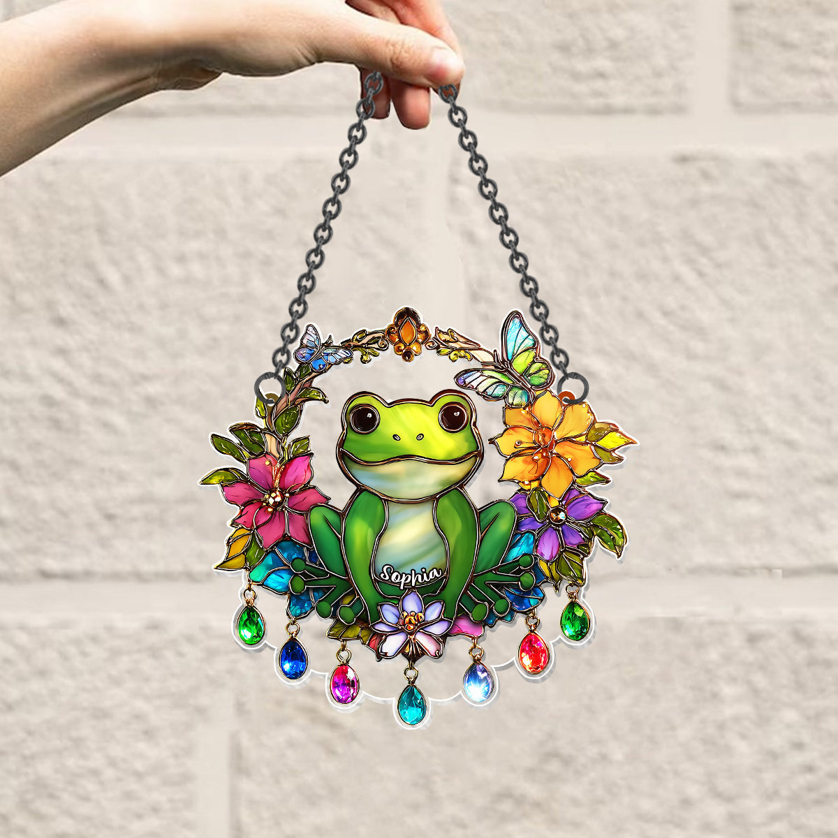 Grenouille amoureuse - Décoration attrape-soleil personnalisée en forme de grenouille à suspendre à la fenêtre 