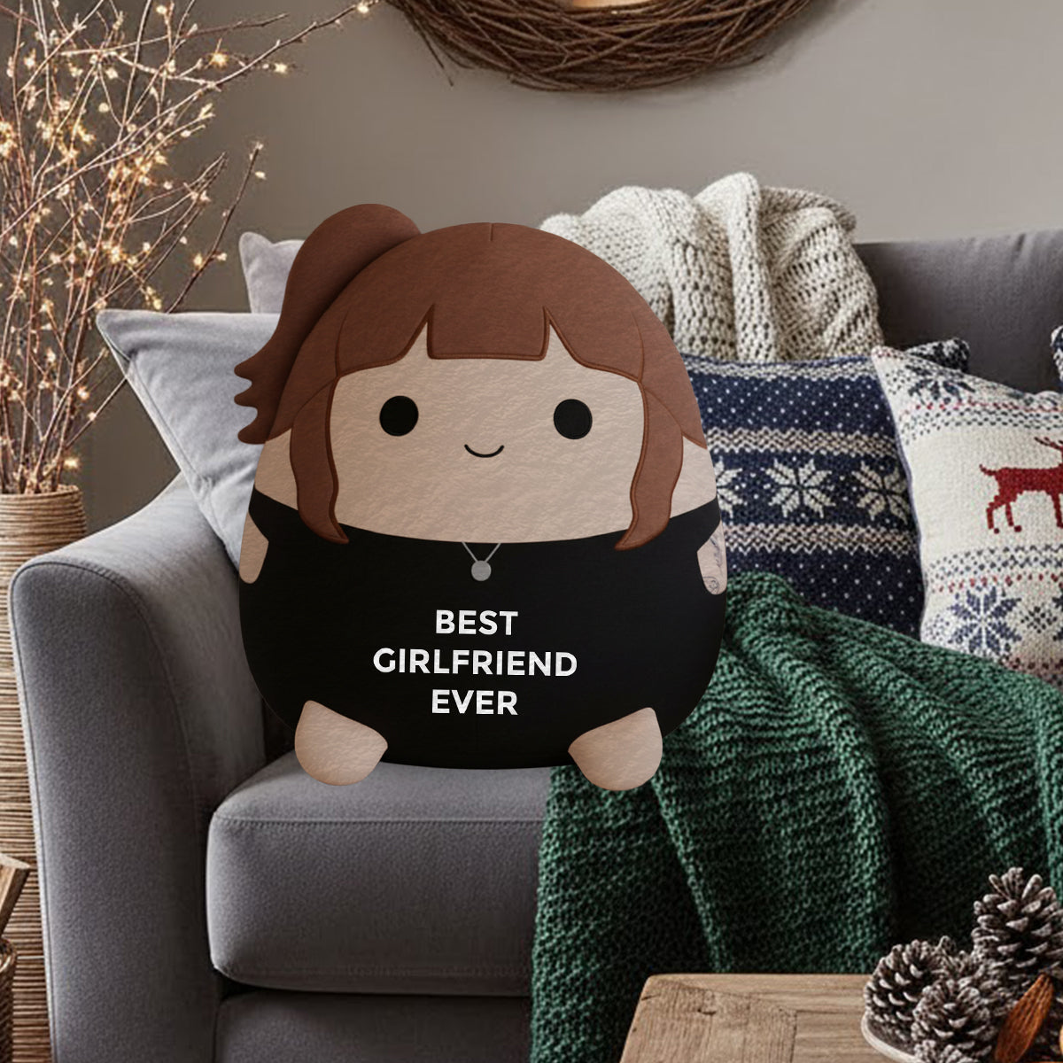 Custom Photo Squishmallow Couple Gift Best Boyfriend Girlfriend Ever - Personalized Couple Faux Fur Shaped Pillow