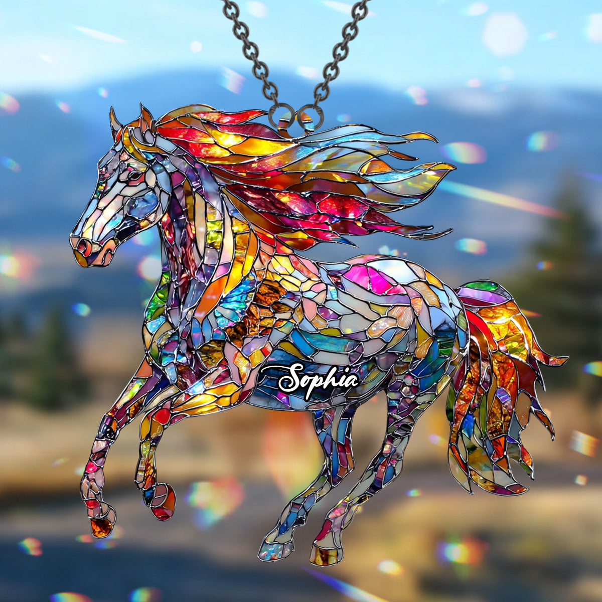 Un cheval aime la liberté - Décoration attrape-soleil personnalisée à suspendre à la fenêtre, en forme de cheval 