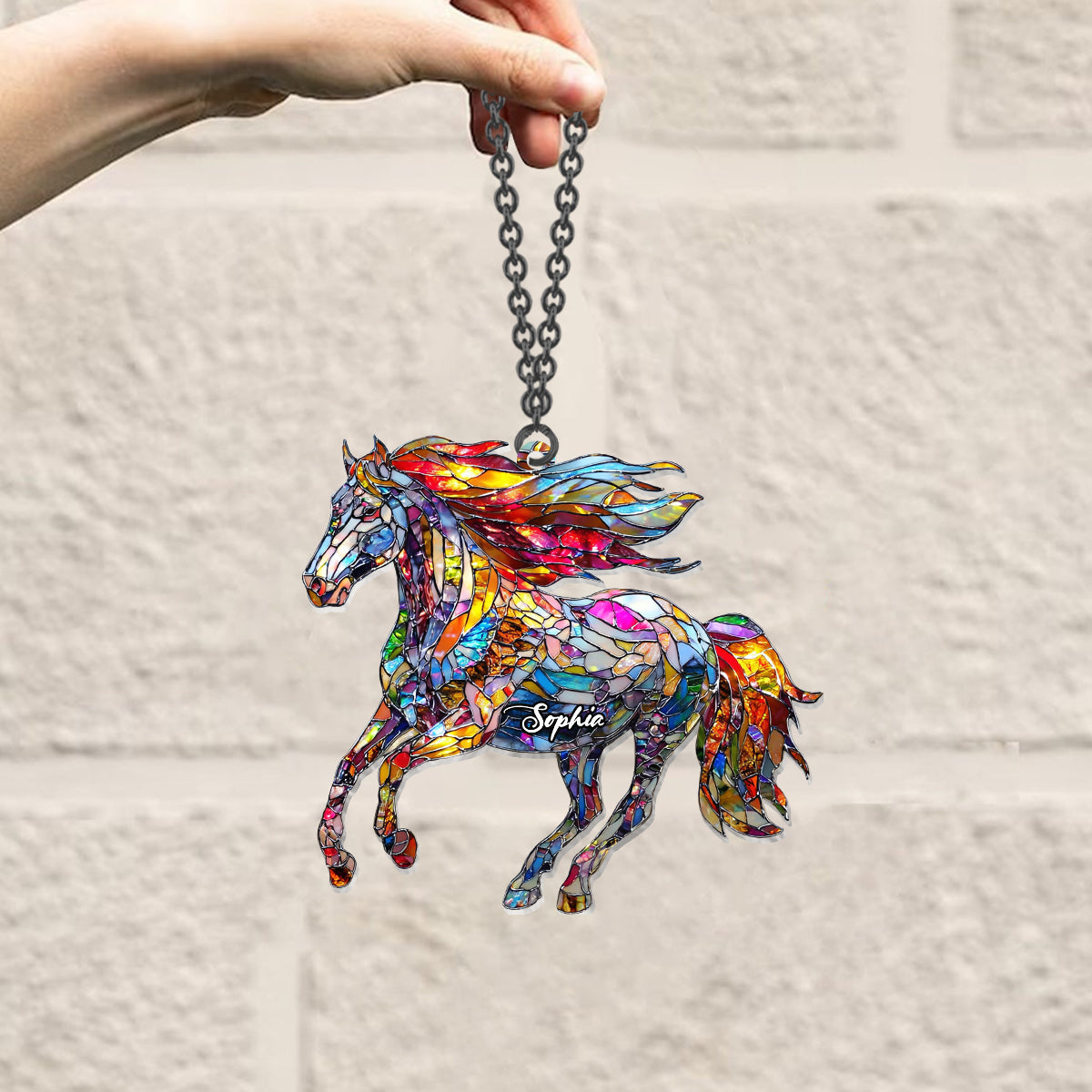 Un cheval aime la liberté - Décoration attrape-soleil personnalisée à suspendre à la fenêtre, en forme de cheval 