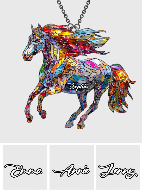Un cheval aime la liberté - Décoration attrape-soleil personnalisée à suspendre à la fenêtre, en forme de cheval 
