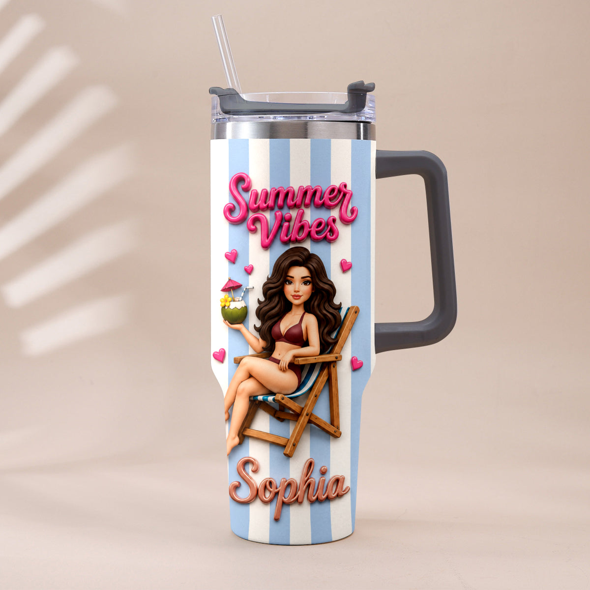 Beach Lovin' Girl - Personalized Sea Lover Tumbler With Handle