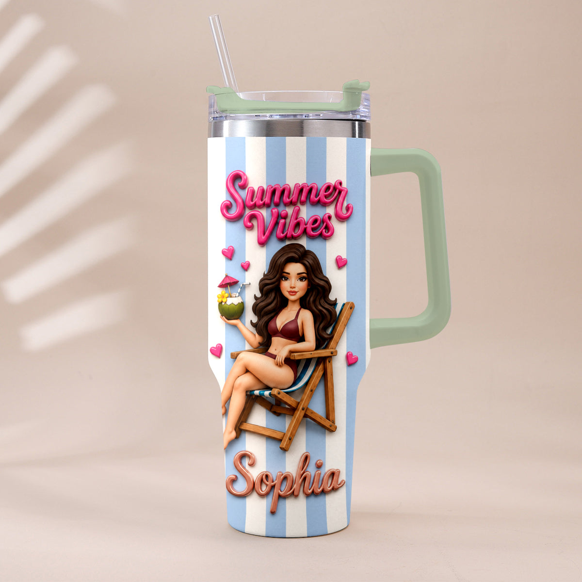 Beach Lovin' Girl - Personalized Sea Lover Tumbler With Handle