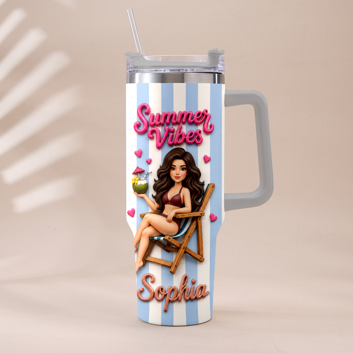 Beach Lovin' Girl - Personalized Sea Lover Tumbler With Handle