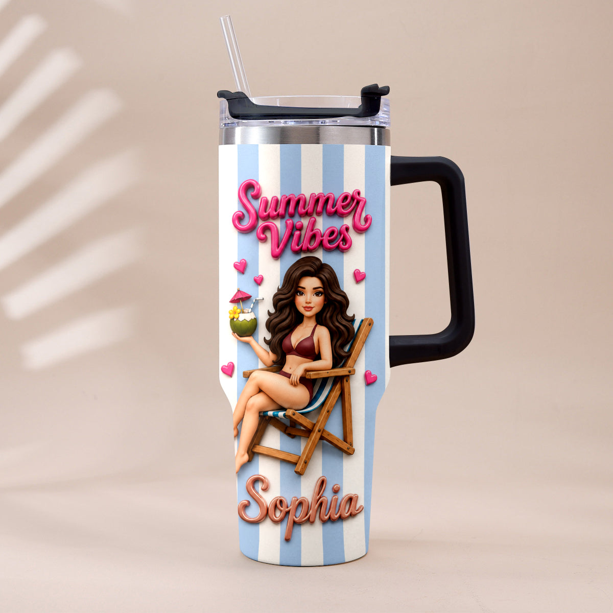 Beach Lovin' Girl - Personalized Sea Lover Tumbler With Handle