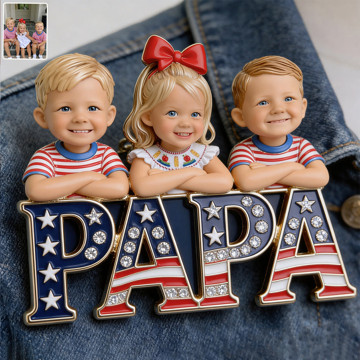 Papa Patriote - Épingle en Émail Personnalisée 3D Embossée