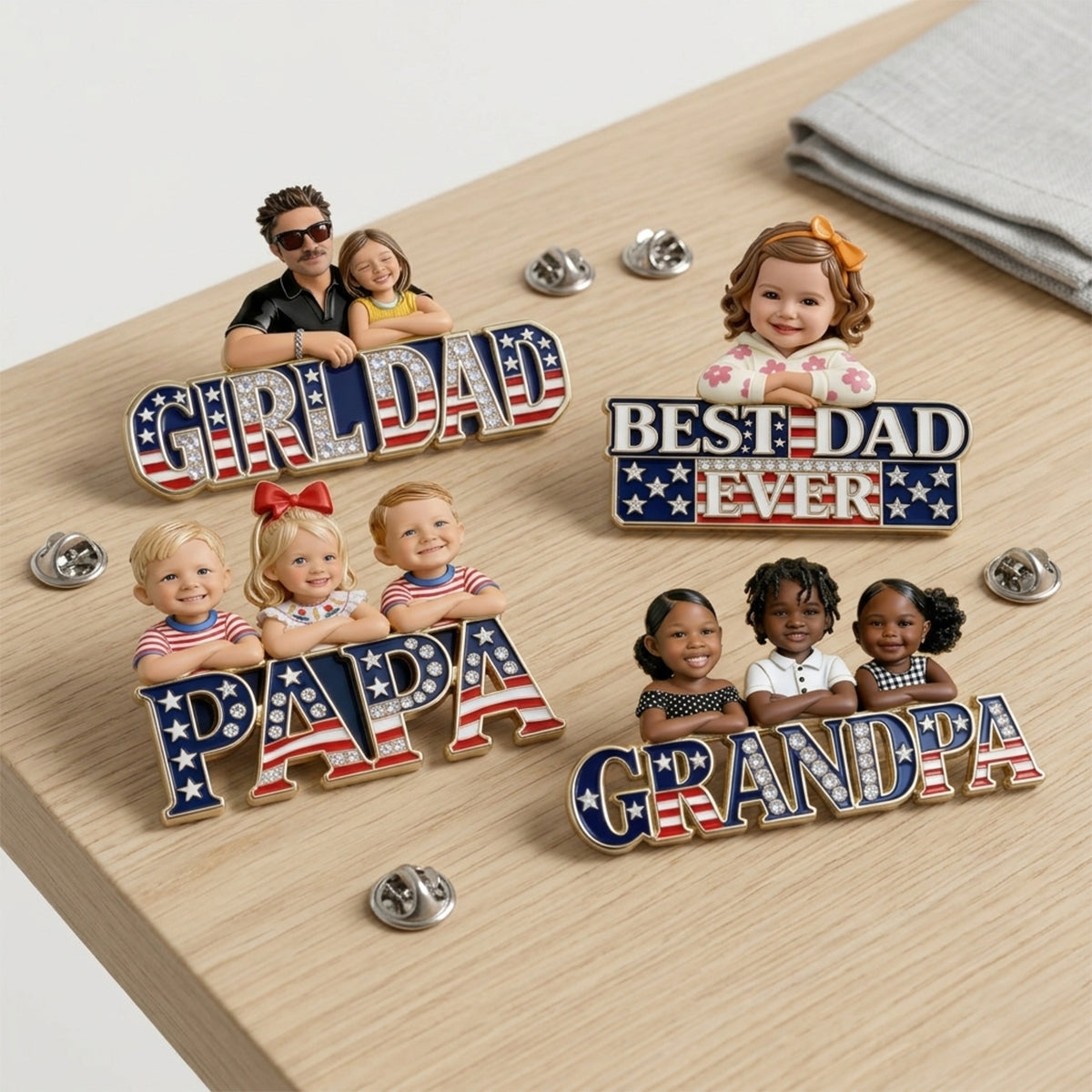 Papa Patriote - Épingle en Émail Personnalisée 3D Embossée